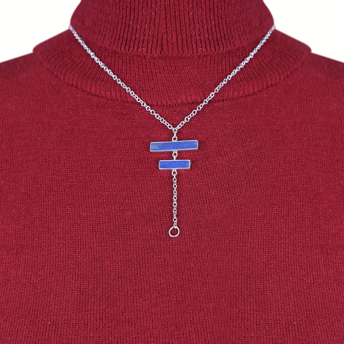 Lapis Stone Sautoir Pendant | Silver Drop Chain Locket