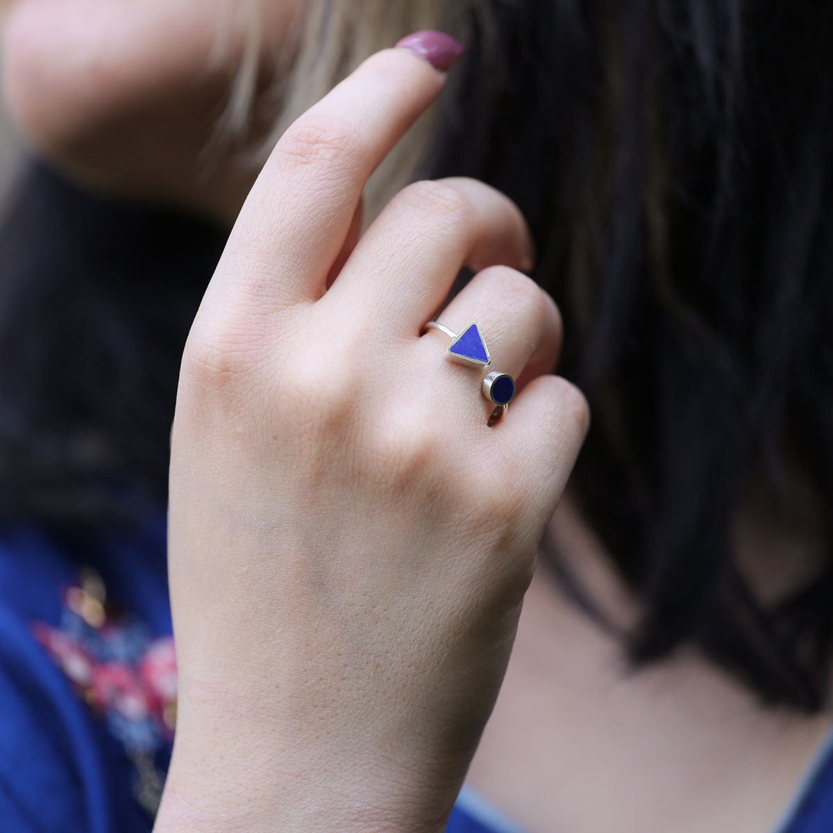 Lapis Stone Ring | Silver Two-Stone Ring  