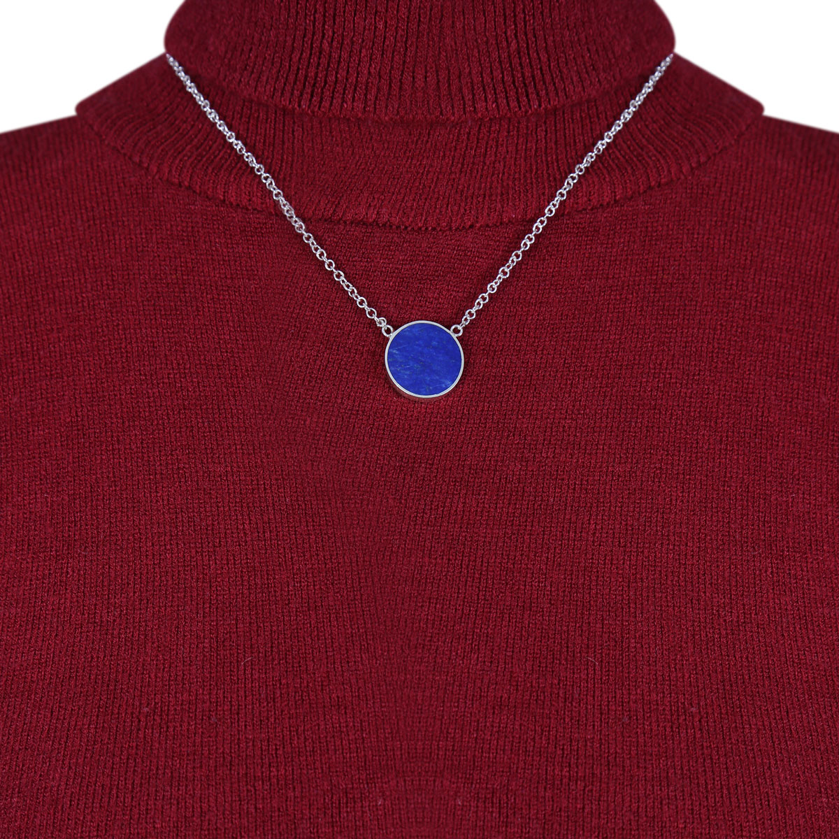 Lapis Stone Round Pendant | Silver Drop Chain Locket