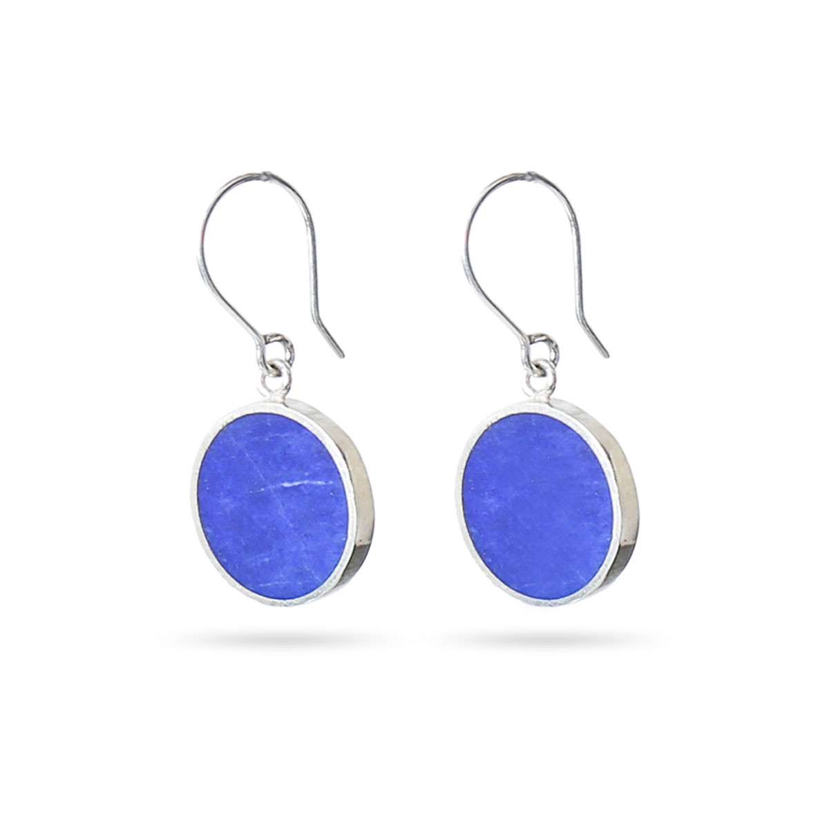 Lapis Stone Dangle Earrings | Silver Round Hook Earrings