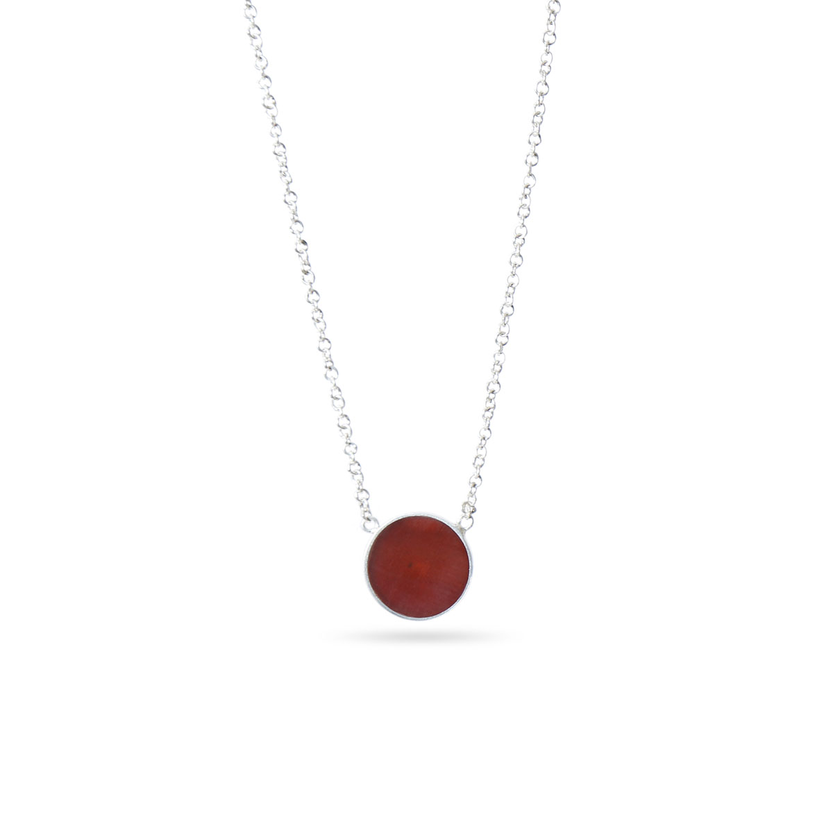 Red Agate Stone Jewelry Set | Silver Round Pendant & Earrings