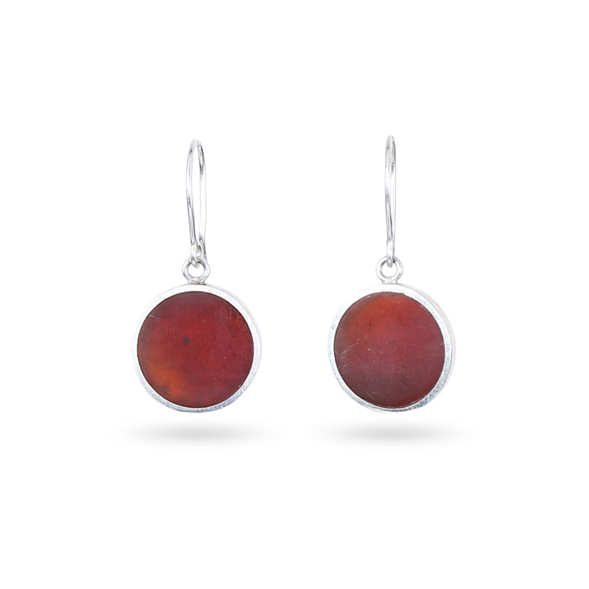 Red Agate Stone Jewelry Set | Silver Round Pendant & Earrings