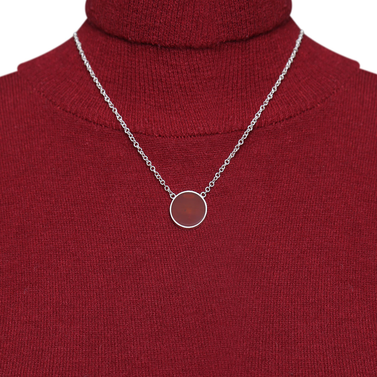 Red Agate Stone Pendant | Silver Drop Chain Locket