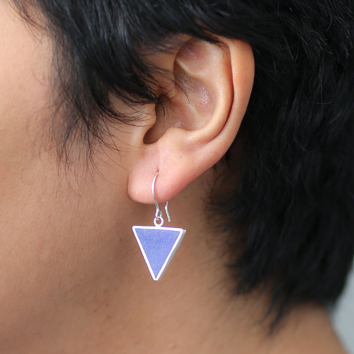 Lapis Stone Triangle Earrings | Silver Dangle Hook Earrings 
