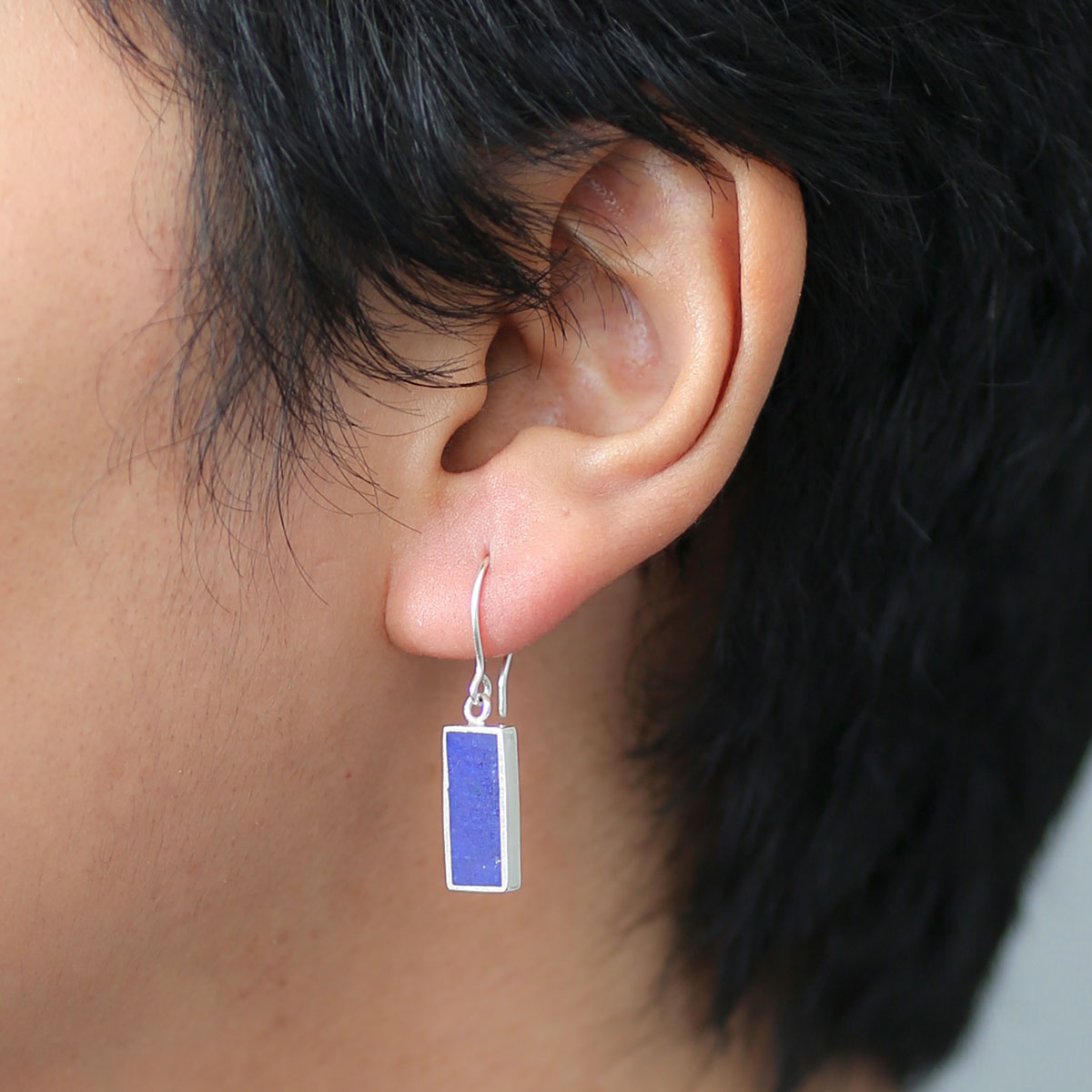 Lapis Lazuli Rectangle Earrings | Silver Wire-Hook Earrings