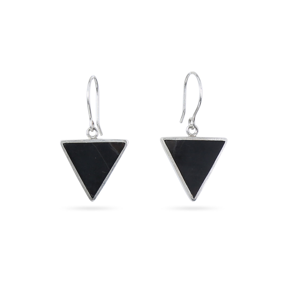 Black Tourmaline Jewelry Set | Silver Triangle Pendant & Earrings