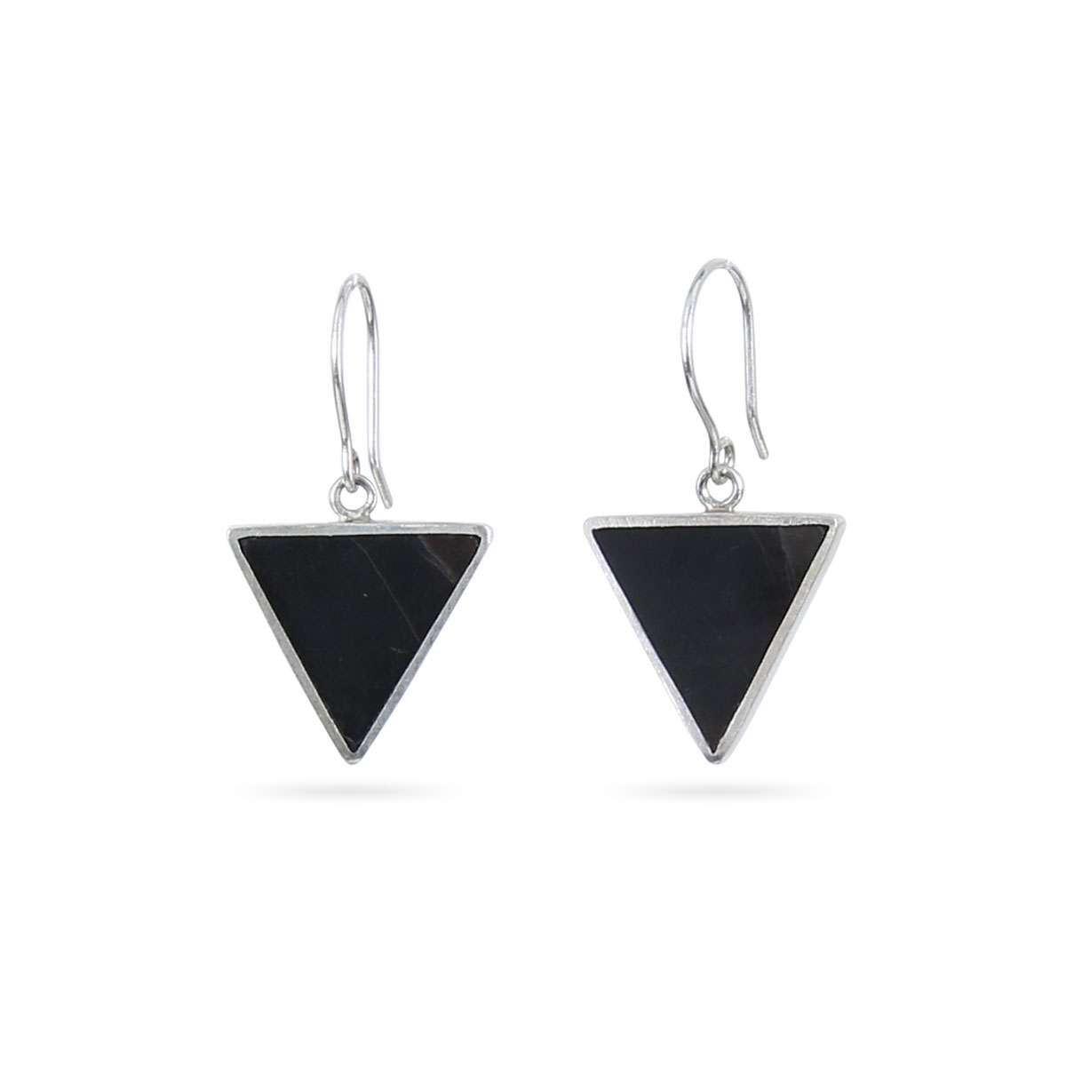 Black Tourmaline Earrings | Silver Triangle Hook Earrings