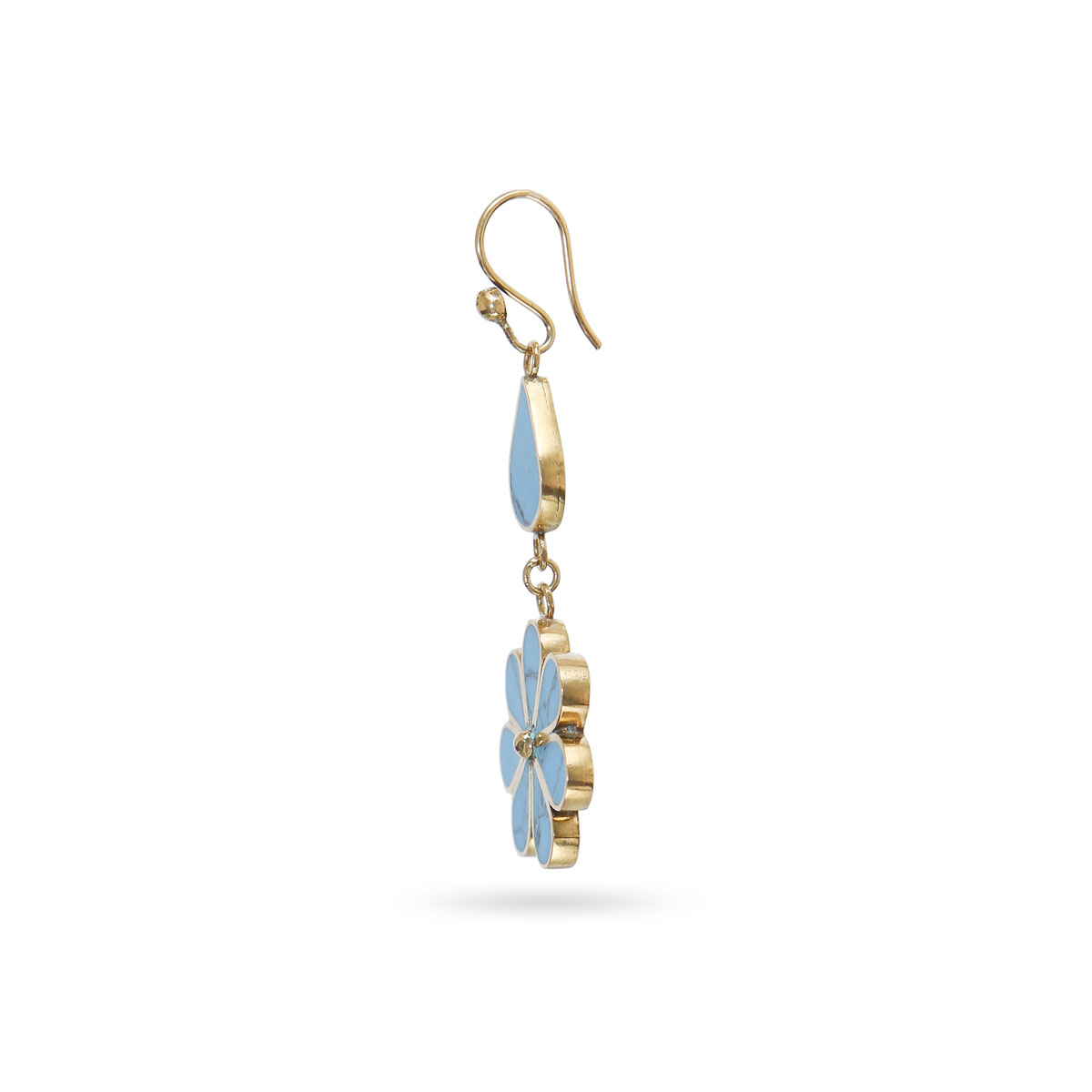 Blue Turquoise Flower Earrings | Gold Plated Teardrop Earrings