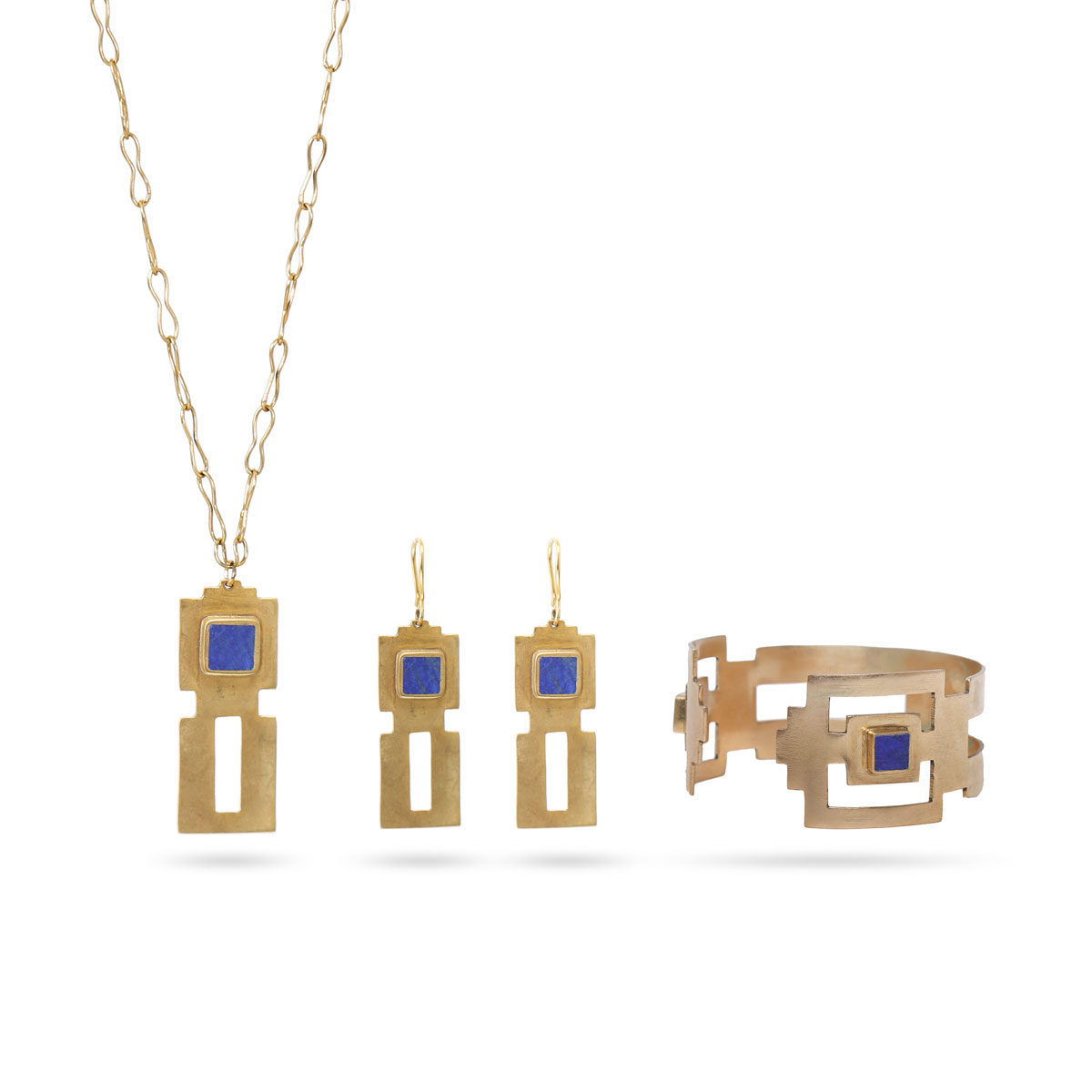 Blue Lapis Lazuli jewelry Set | Gold Plated Pendant, Earrings & Bracelet 