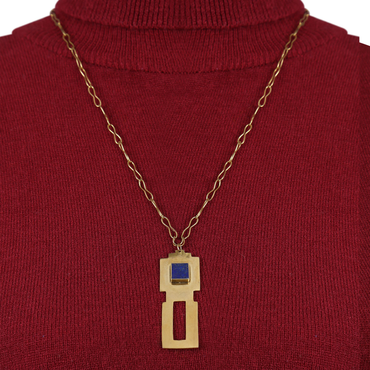 Lapis Antique Design Brass Necklace | Gold Plated Chain Locket 