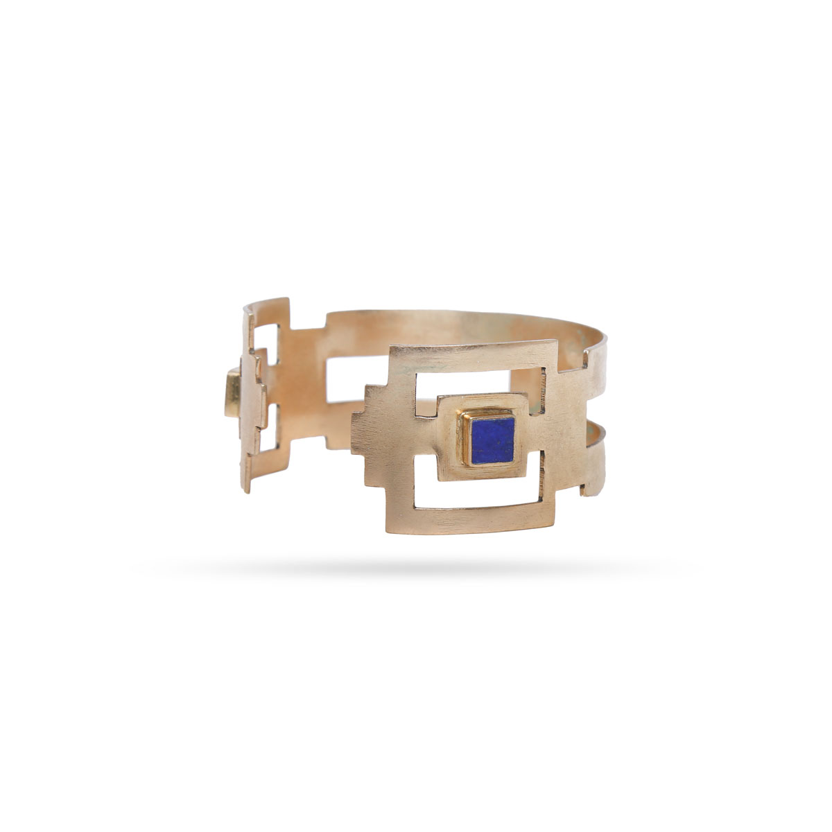 Lapis Lazuli Brass Bangle Bracelet | Gold Plated Open Cuff Bracelet