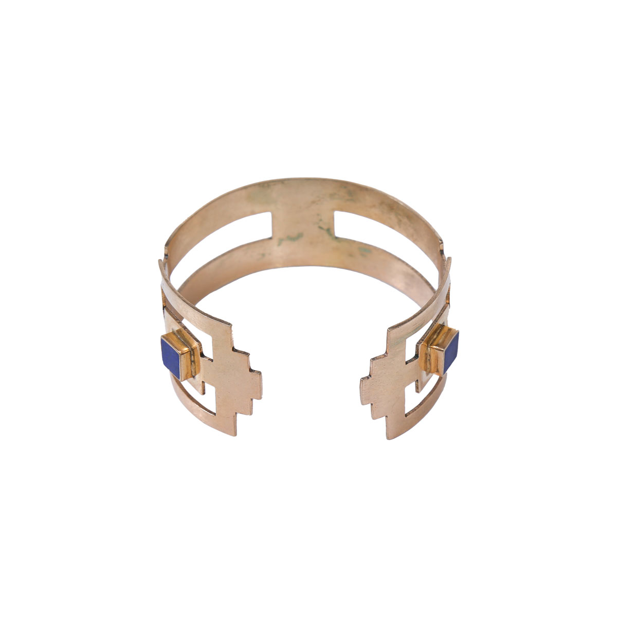 Lapis Lazuli Brass Bangle Bracelet | Gold Plated Open Cuff Bracelet