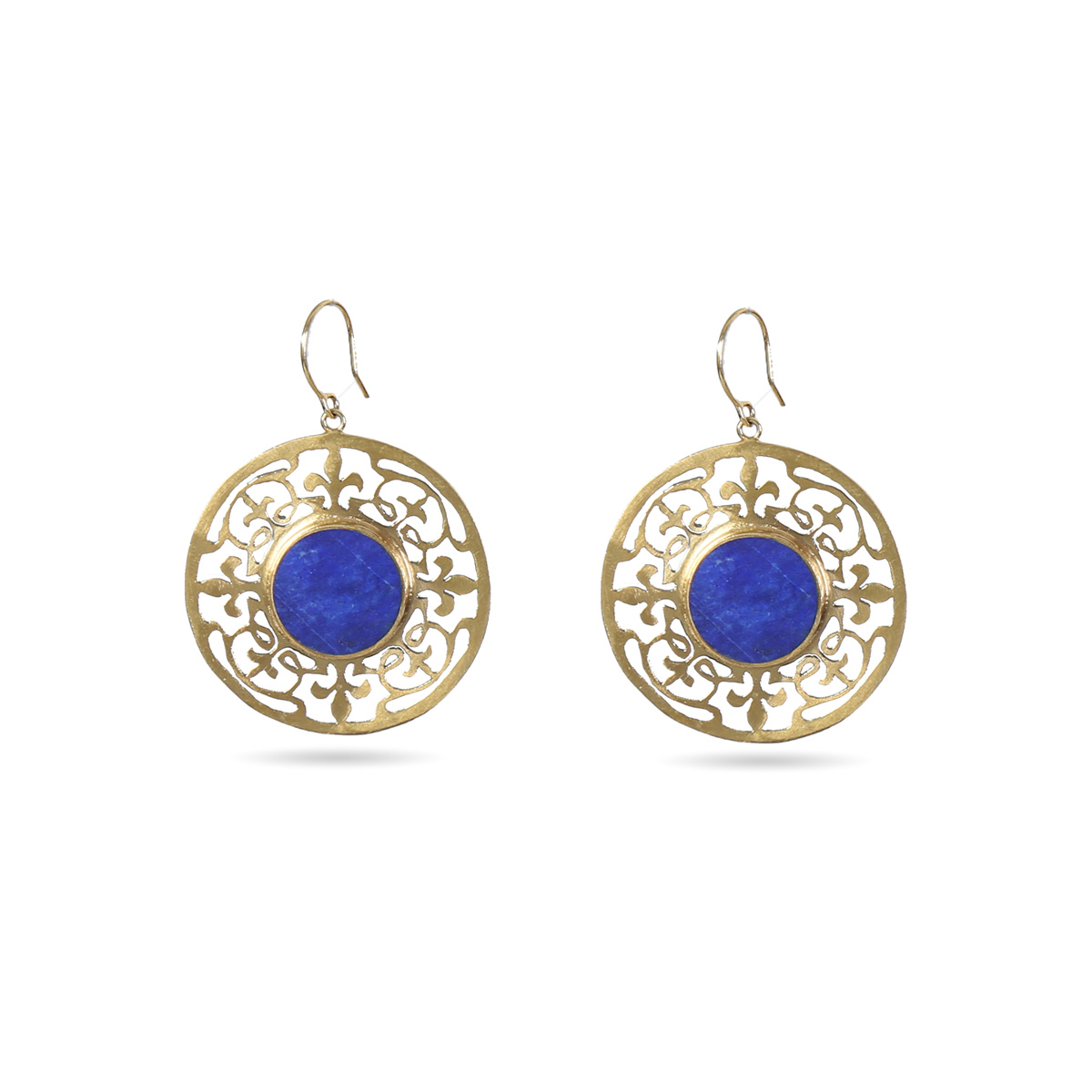 Lapis Lazuli Round Hook Earrings | Gold Plated Dangle Earrings
