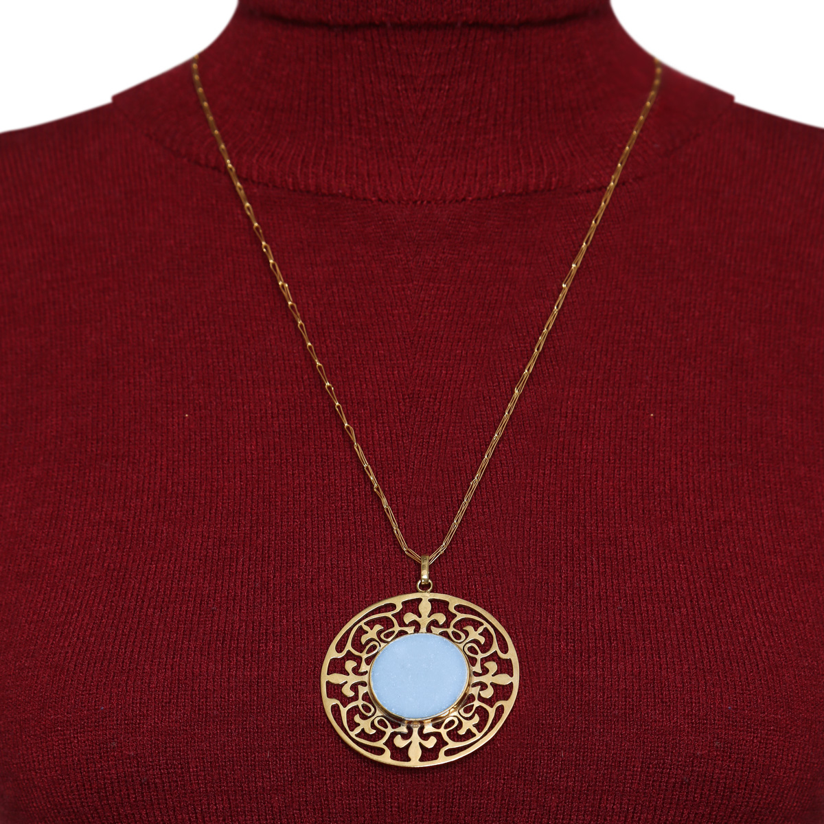 White Marble Stone Necklace | Silver Round Chain Locket