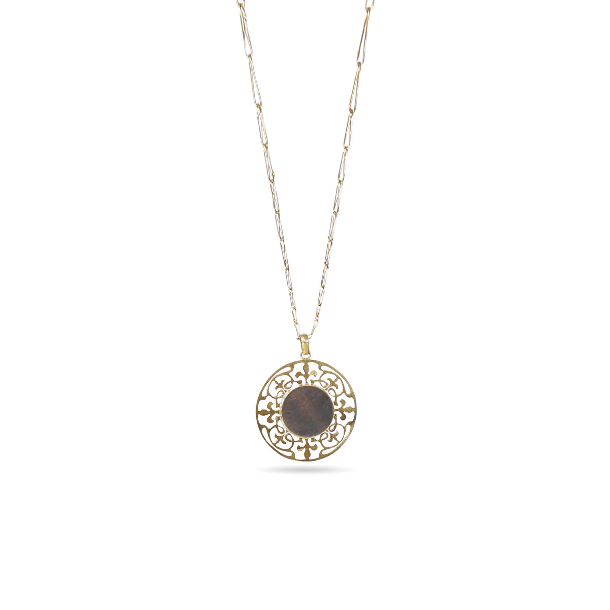 Brown Tiger Stone Necklace | Round Engraved Drop Locket 
