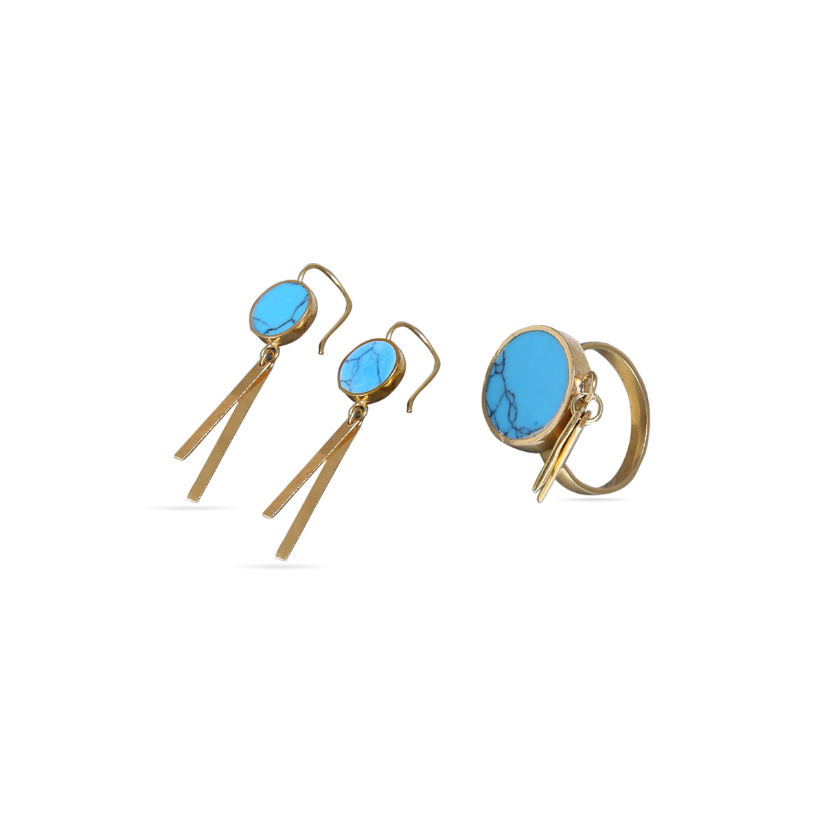 Blue Turquoise Stone Set | Gold Plated Earrings & Ring