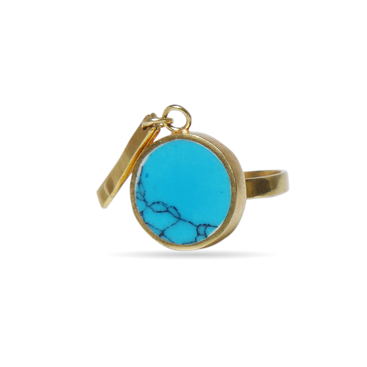 Turquoise Stone Round Ring | Gold Plated Ring