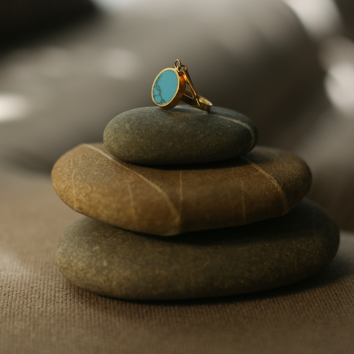 Turquoise Stone Round Ring | Gold Plated Ring