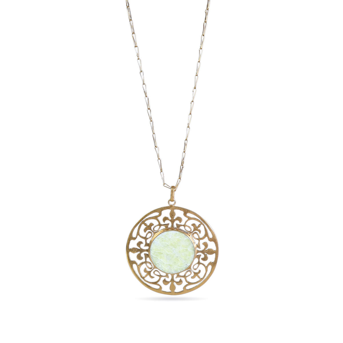 Mint Jet Stone Necklace | Round Engraved Drop Locket
