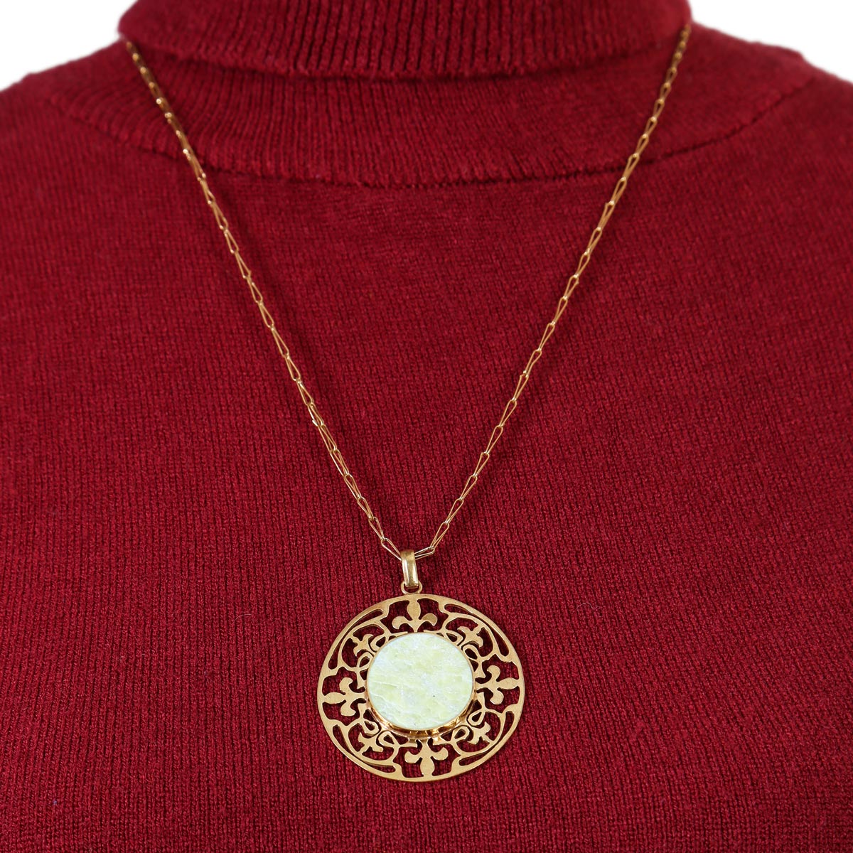Mint Jet Stone Necklace | Round Engraved Drop Locket