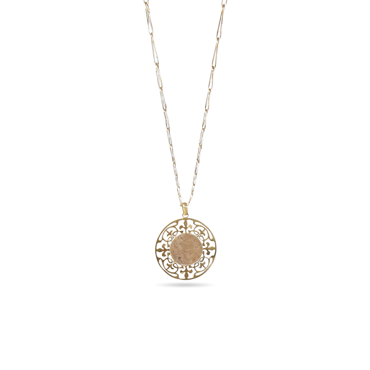 Jasper Stone Drop Necklace | Round Chain Locket 