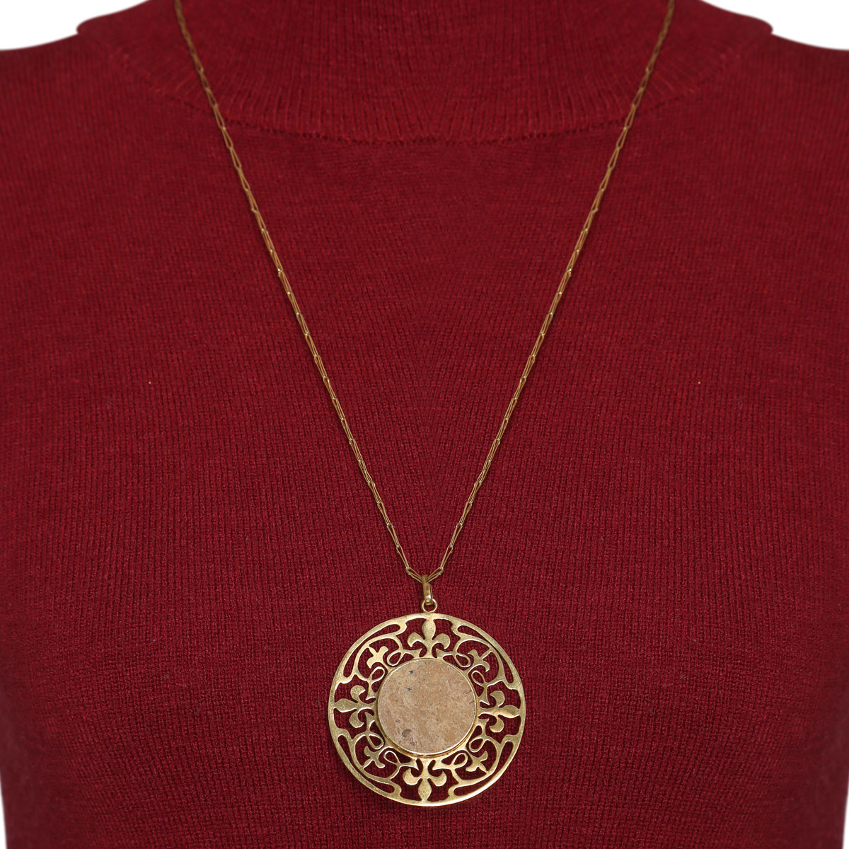 Jasper Stone Drop Necklace | Round Chain Locket 