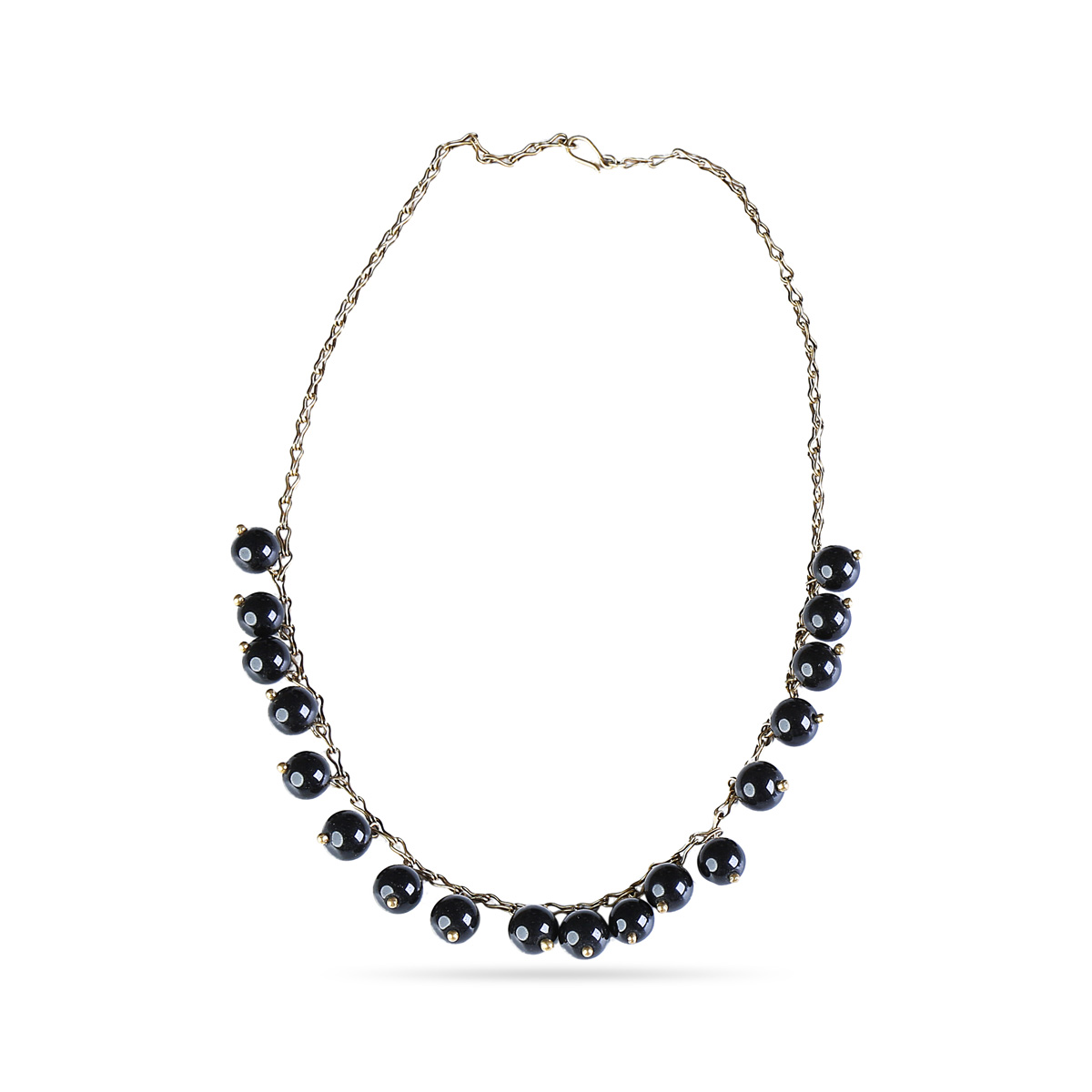 Black Agate Gold Plated Jewelry Set | Beaded Choker Necklace, Earrings & Bracelet  