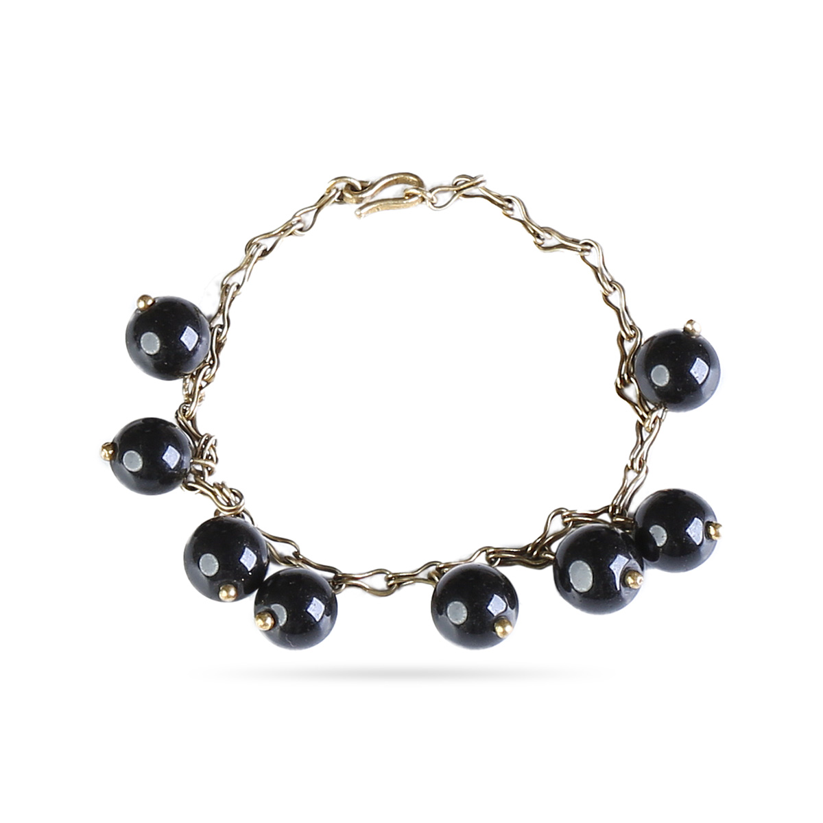 Black Agate Beaded Bracelet | Gold Plated Charm Bracelet