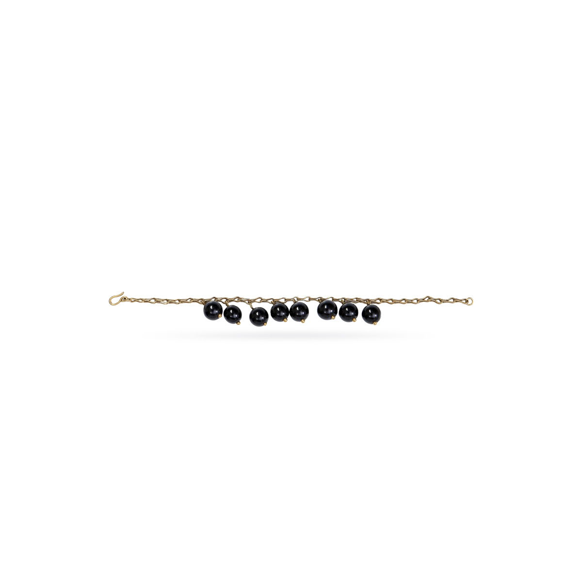 Black Agate Beaded Bracelet | Gold Plated Charm Bracelet
