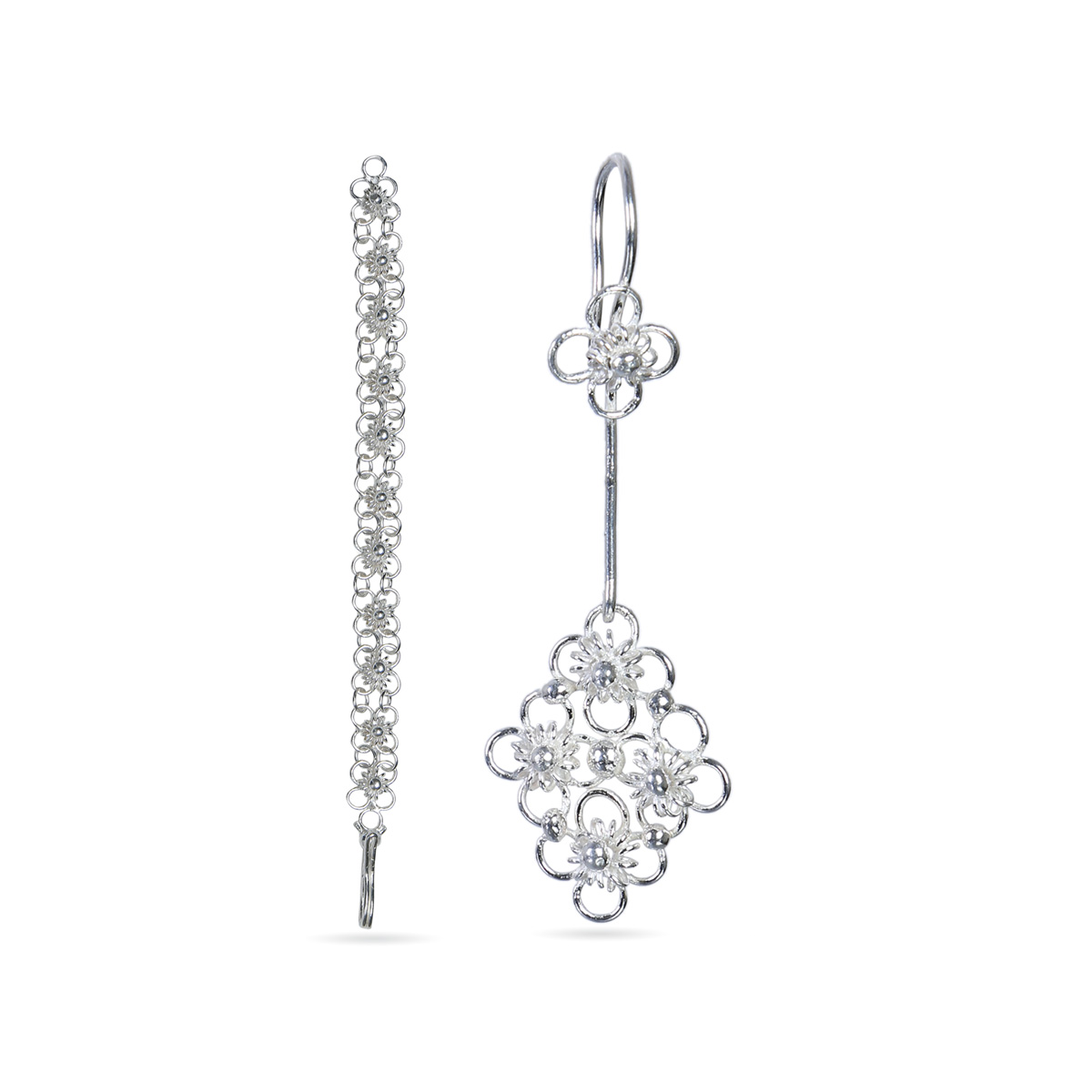 Flower Style Jewelry Set | Silver Bracelet & Earrings