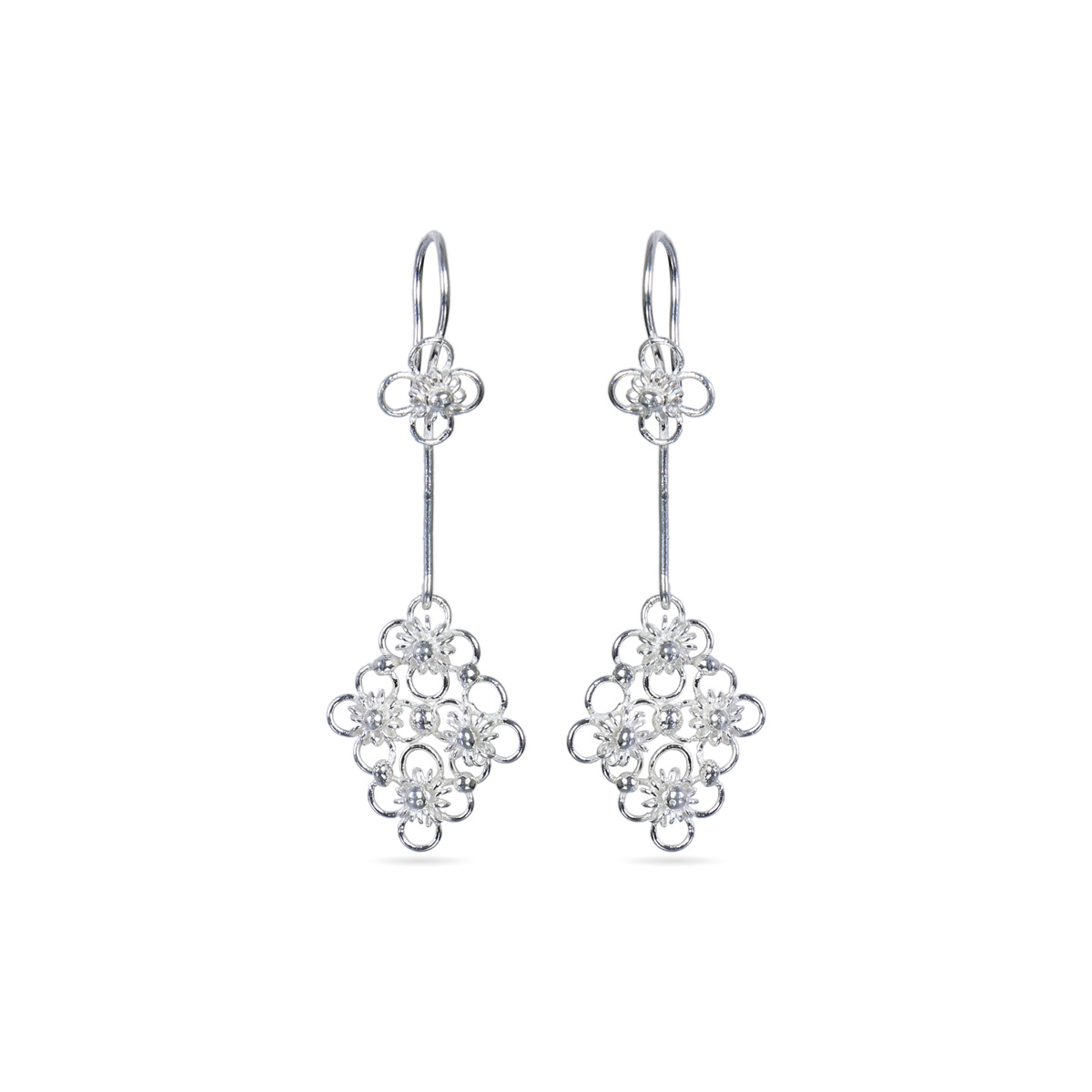 Flower Style Jewelry Set | Silver Bracelet & Earrings