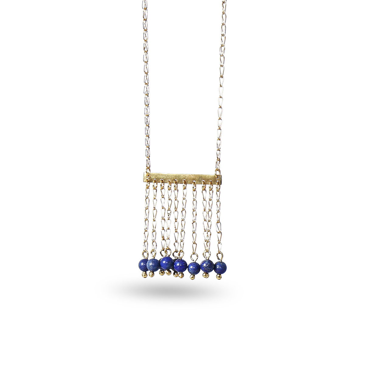 Lapis Stone Brass Pendant | Gold Plated Sautoir Locket