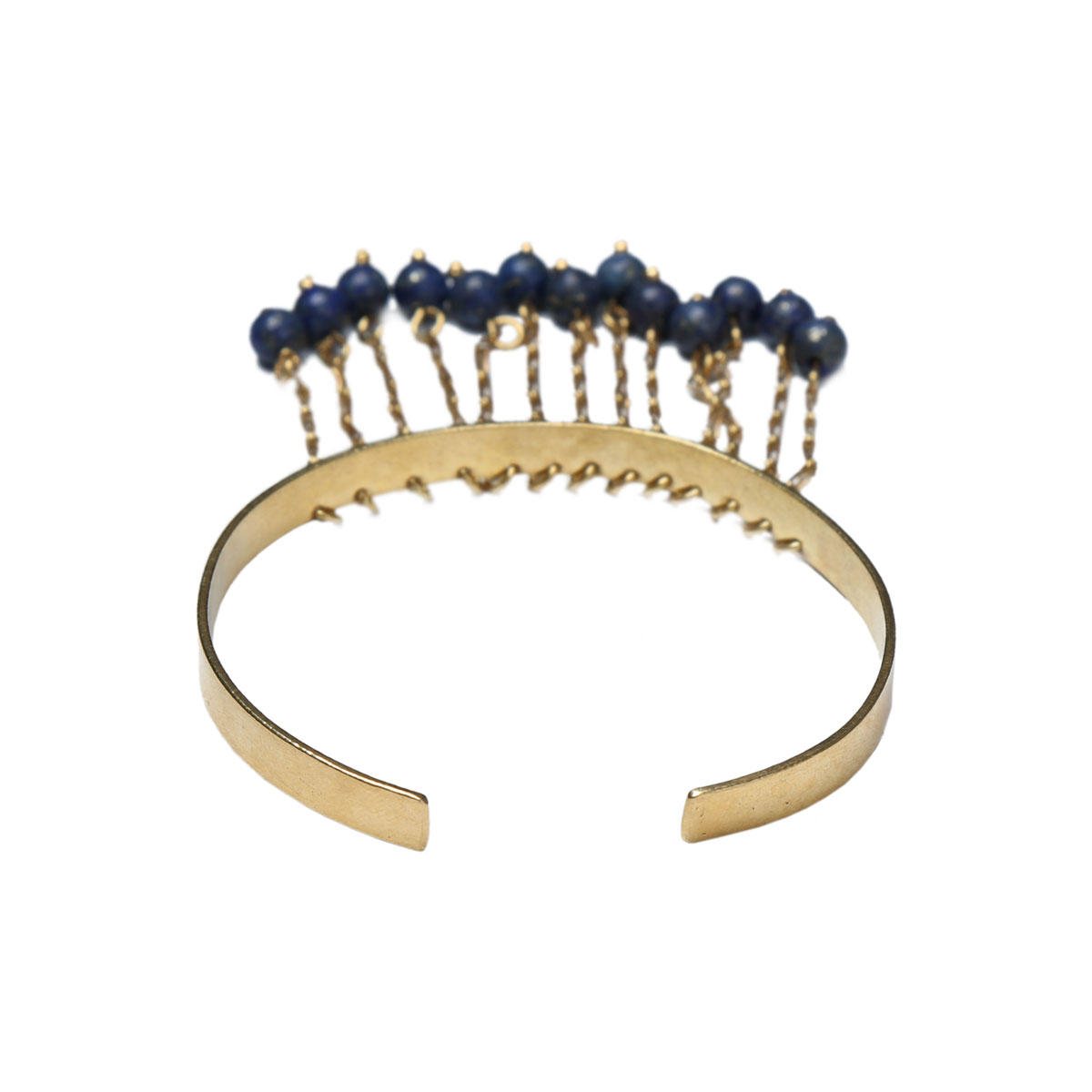 Lapis Lazuli Bead Cuff Bracelet | Gold Plated Bangle Bracelet 
