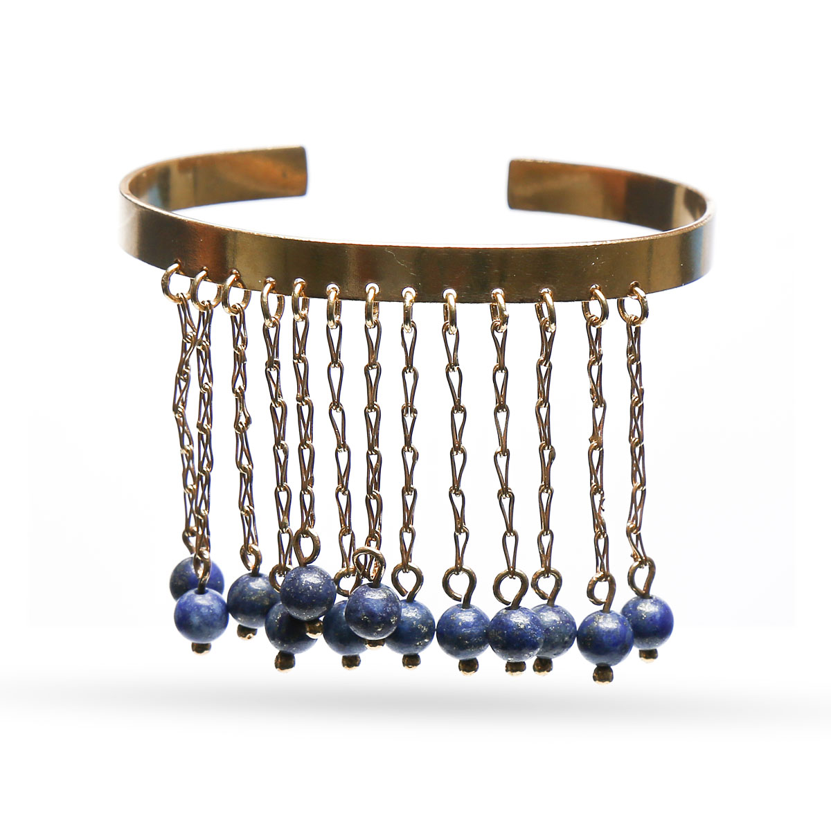 Lapis Lazuli Bead Cuff Bracelet | Gold Plated Bangle Bracelet 
