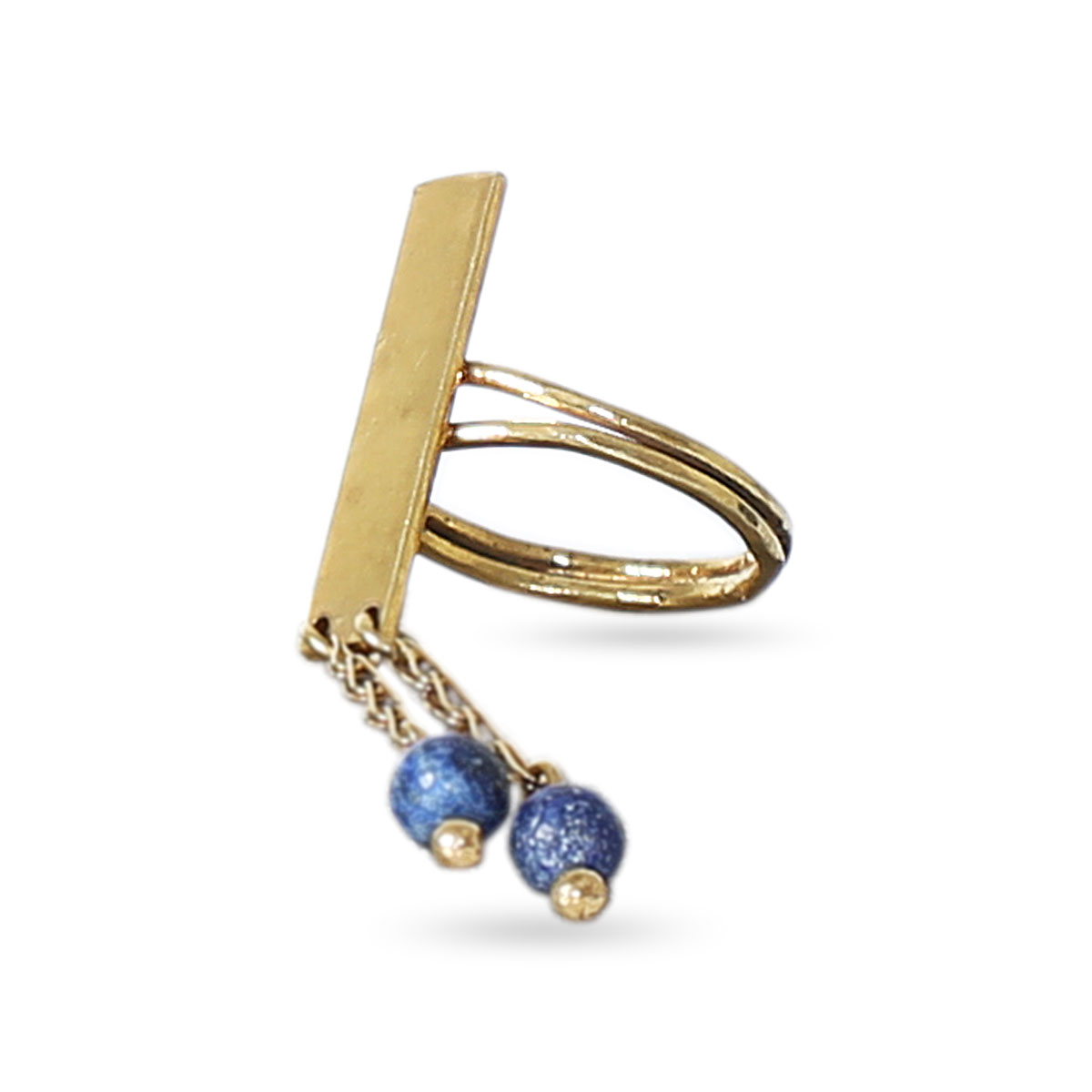 Lapis Stone Antique Ring | Gold Plated Bead Ring