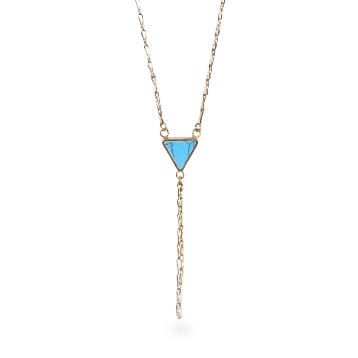 Blue Turquoise Stone Jewelry Set | Triangle Gold Plated Pendant & Earrings