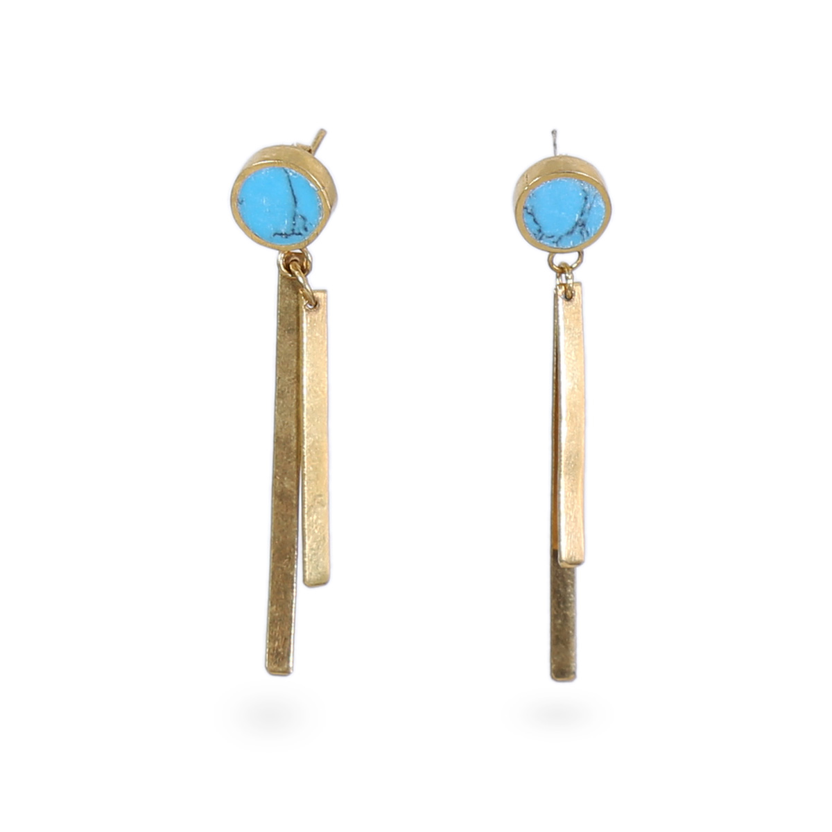 Blue Turquoise Stone Jewelry Set | Triangle Gold Plated Pendant & Earrings
