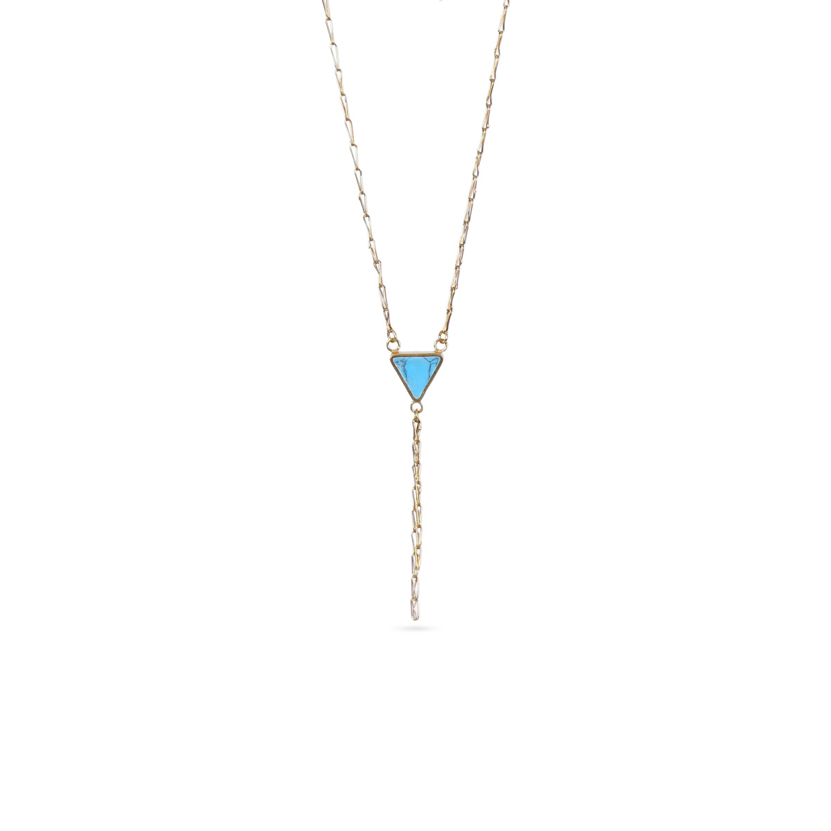 Blue Turquoise Brass Pendant | Gold Plated Triangle Lariat Locket