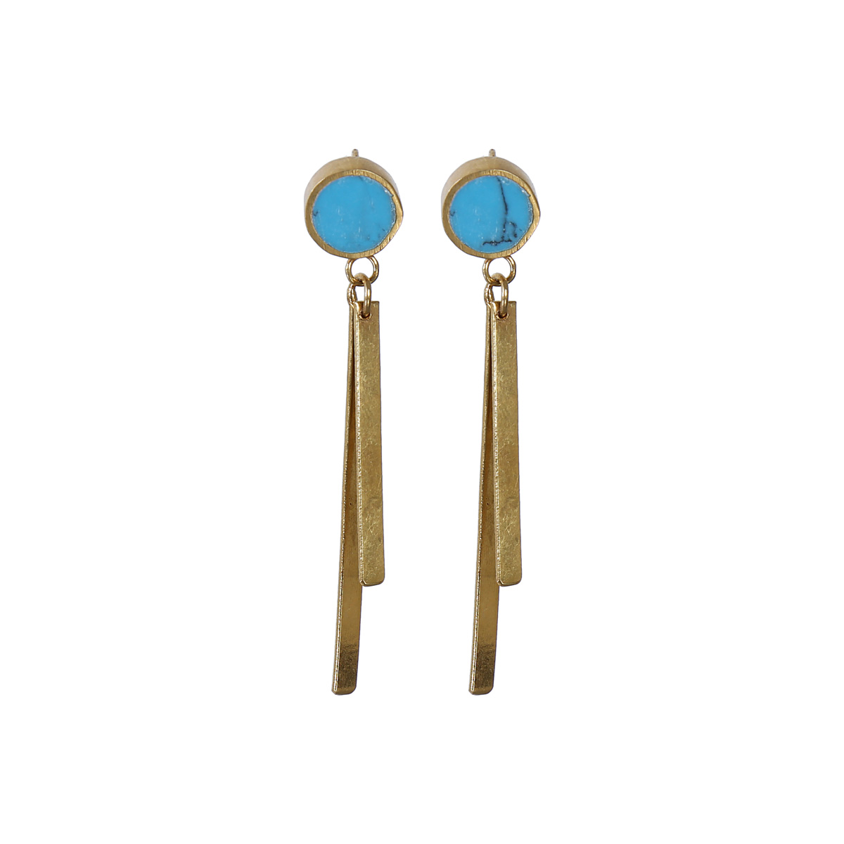 Blue Turquoise Stone Stud Earrings | Gold Plated Drop Stud Earrings