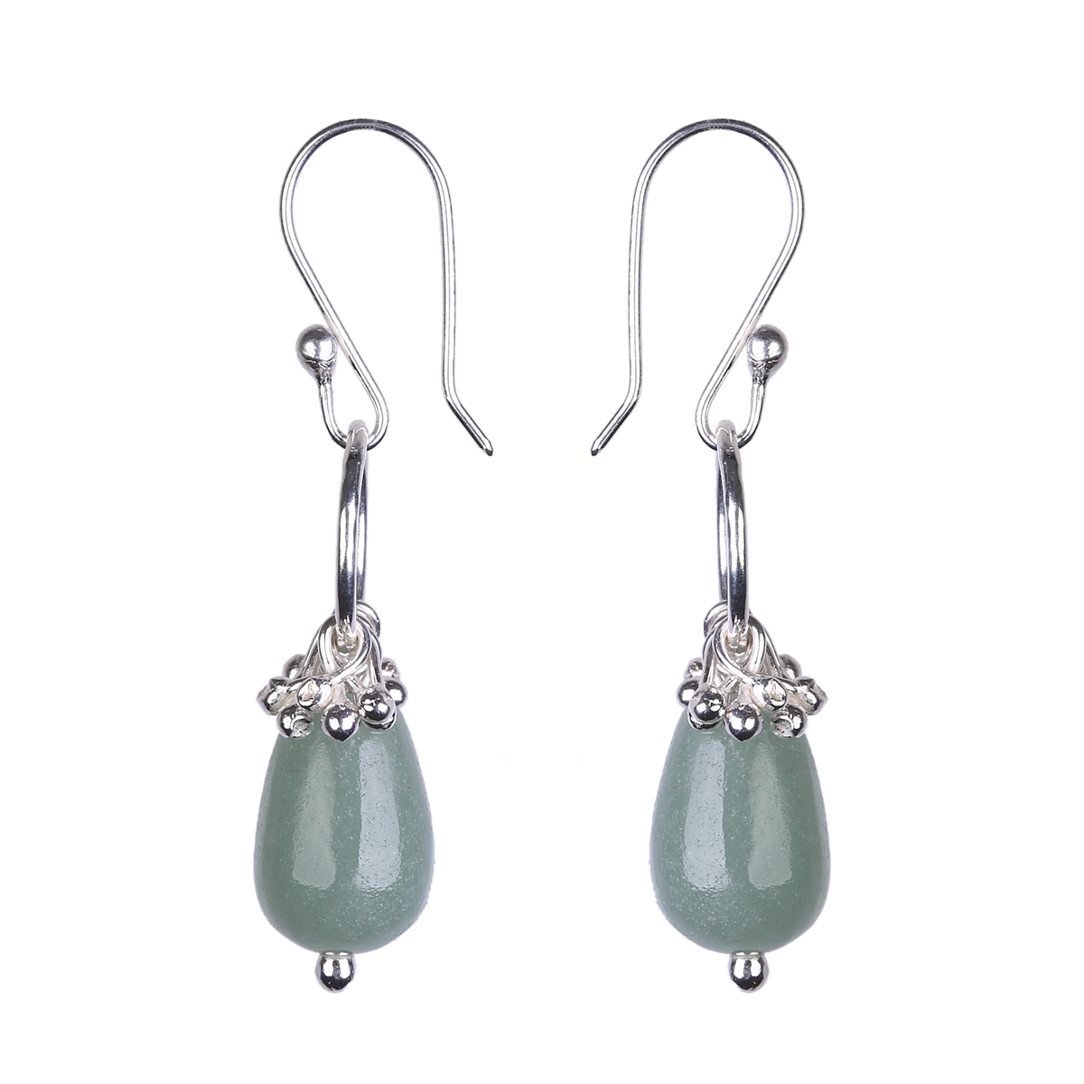 Jade Wire Hook Earrings | Silver Teardrop Earrings