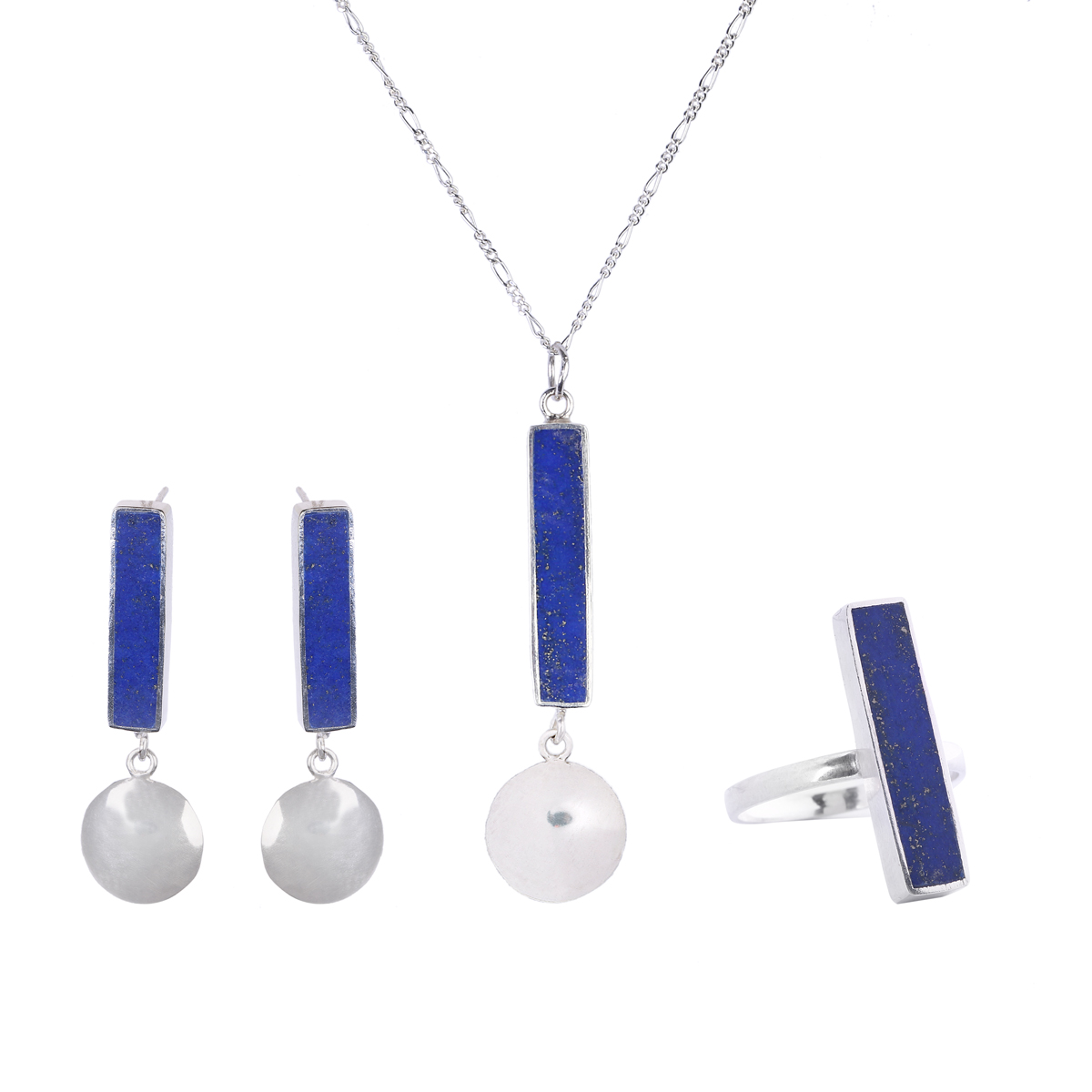 Lapis Lazuli Stone Jewelry Set | Rectangle Pendant, Earrings & Ring