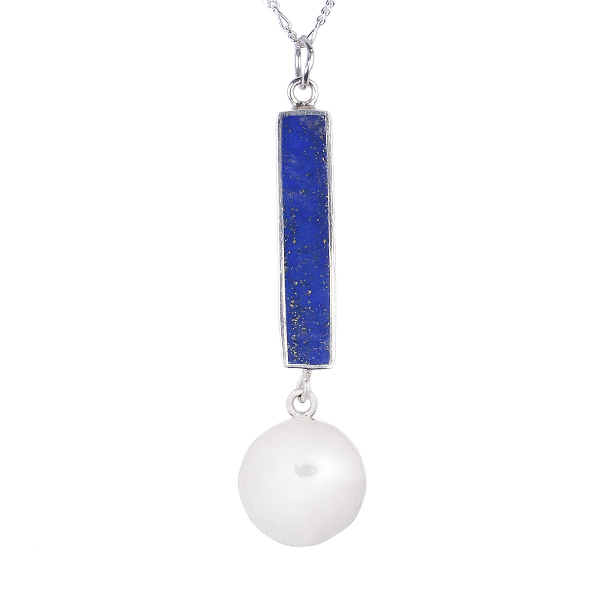 Lapis Lazuli Stone Drop Pendant | Silver Lariat Chain Locket