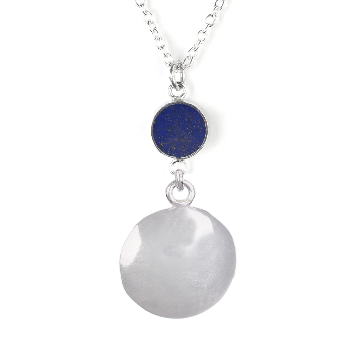 Lapis Lazuli Drop Pendant | Silver Round Dangle Locket 