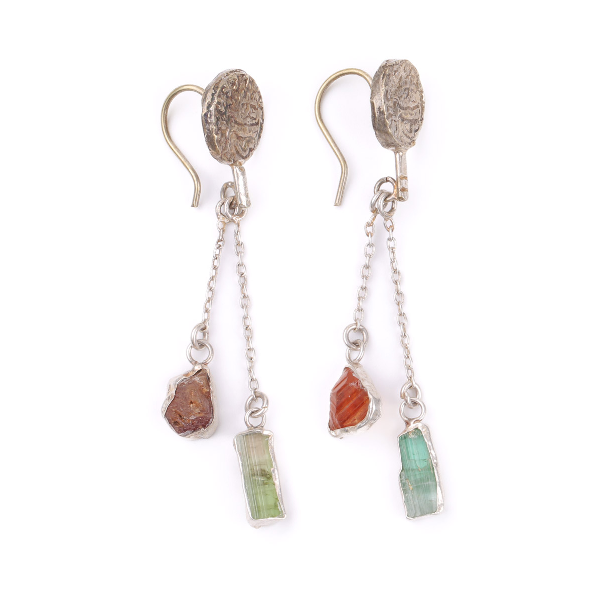 Silver Emerald Earrings | Ruby Cluster Earrings