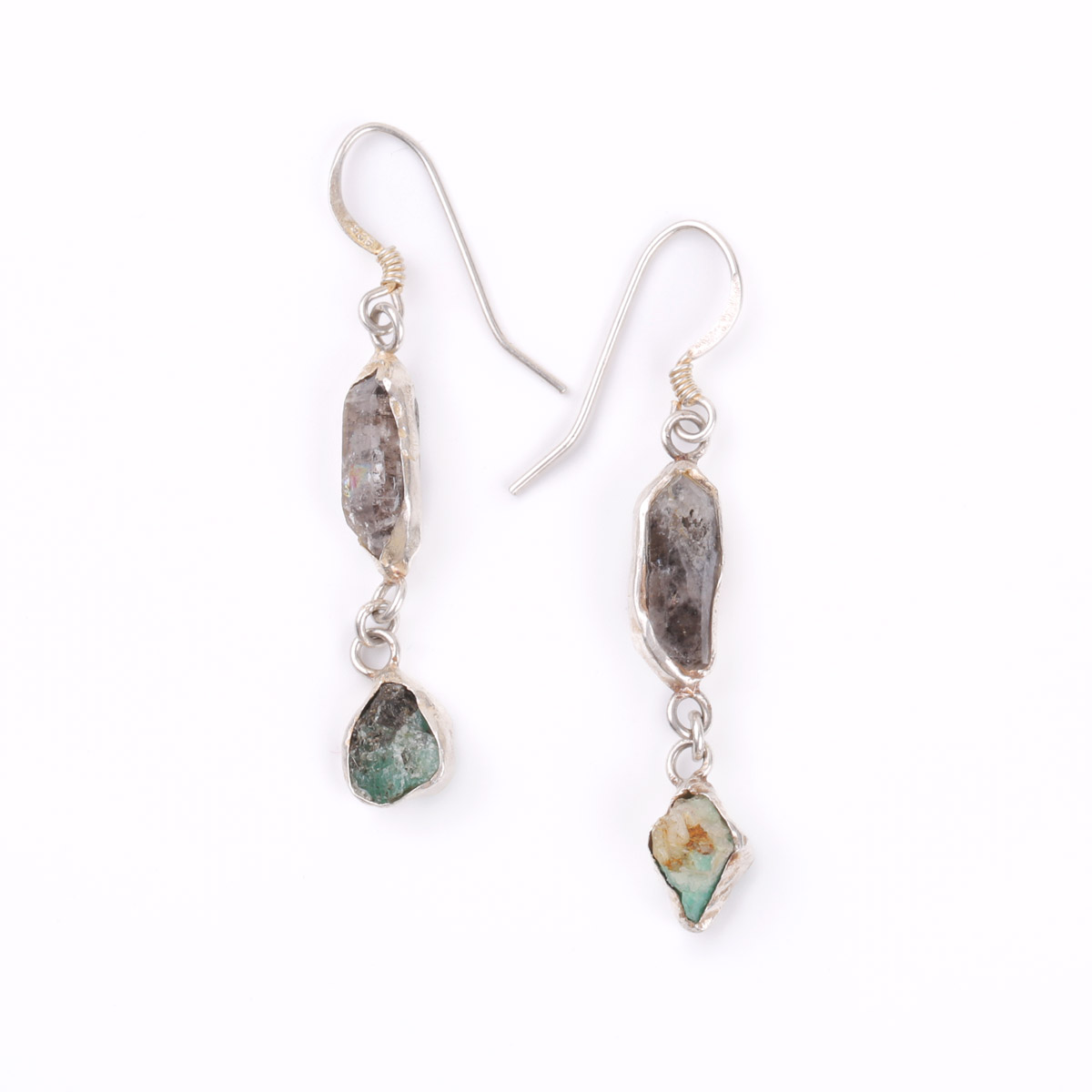 Emerald Hook Earrings | Dangle Silver Earrings