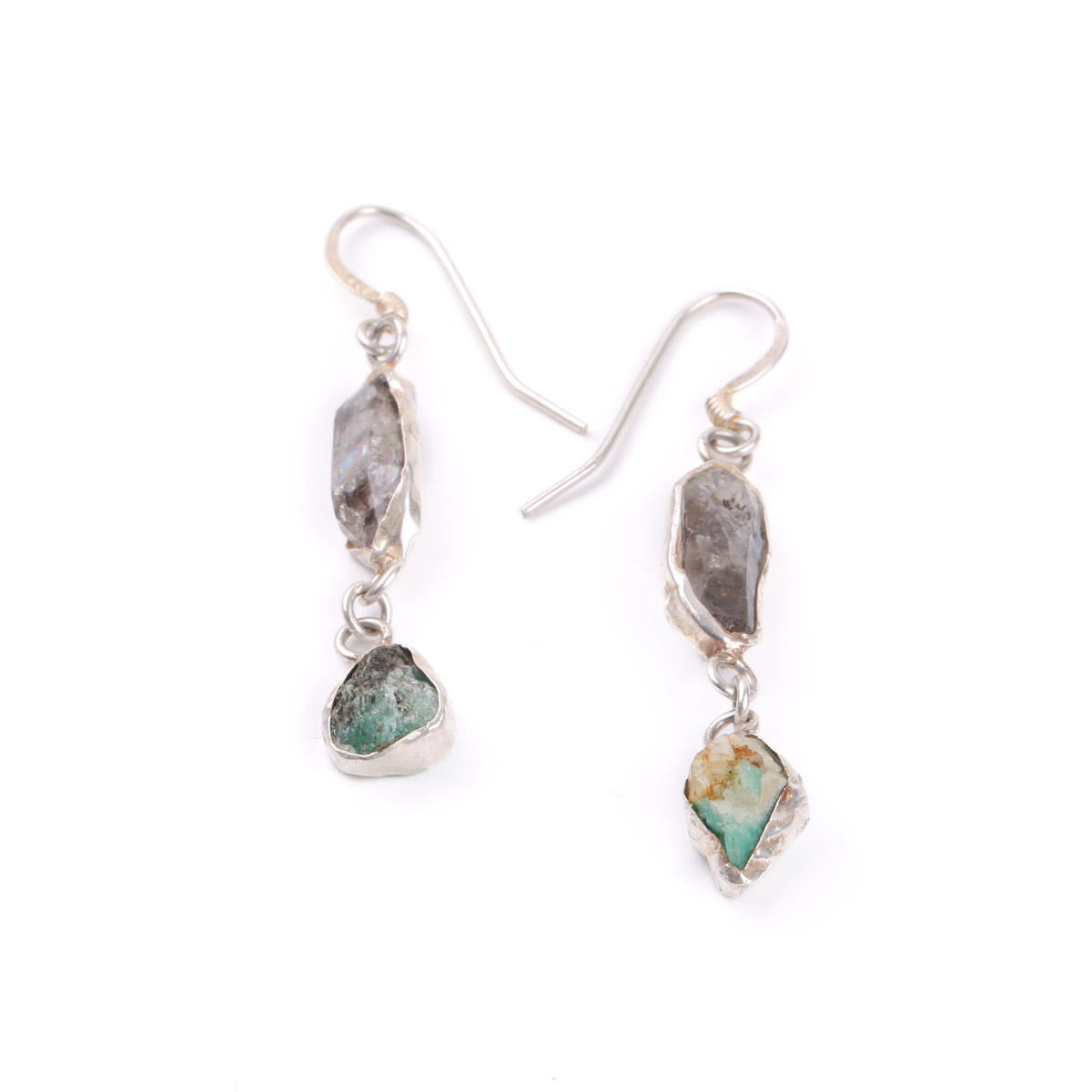 Emerald Hook Earrings | Dangle Silver Earrings
