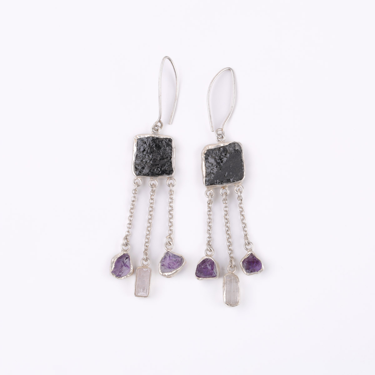 Kunzite Cluster Earrings | Silver Hook Earrings