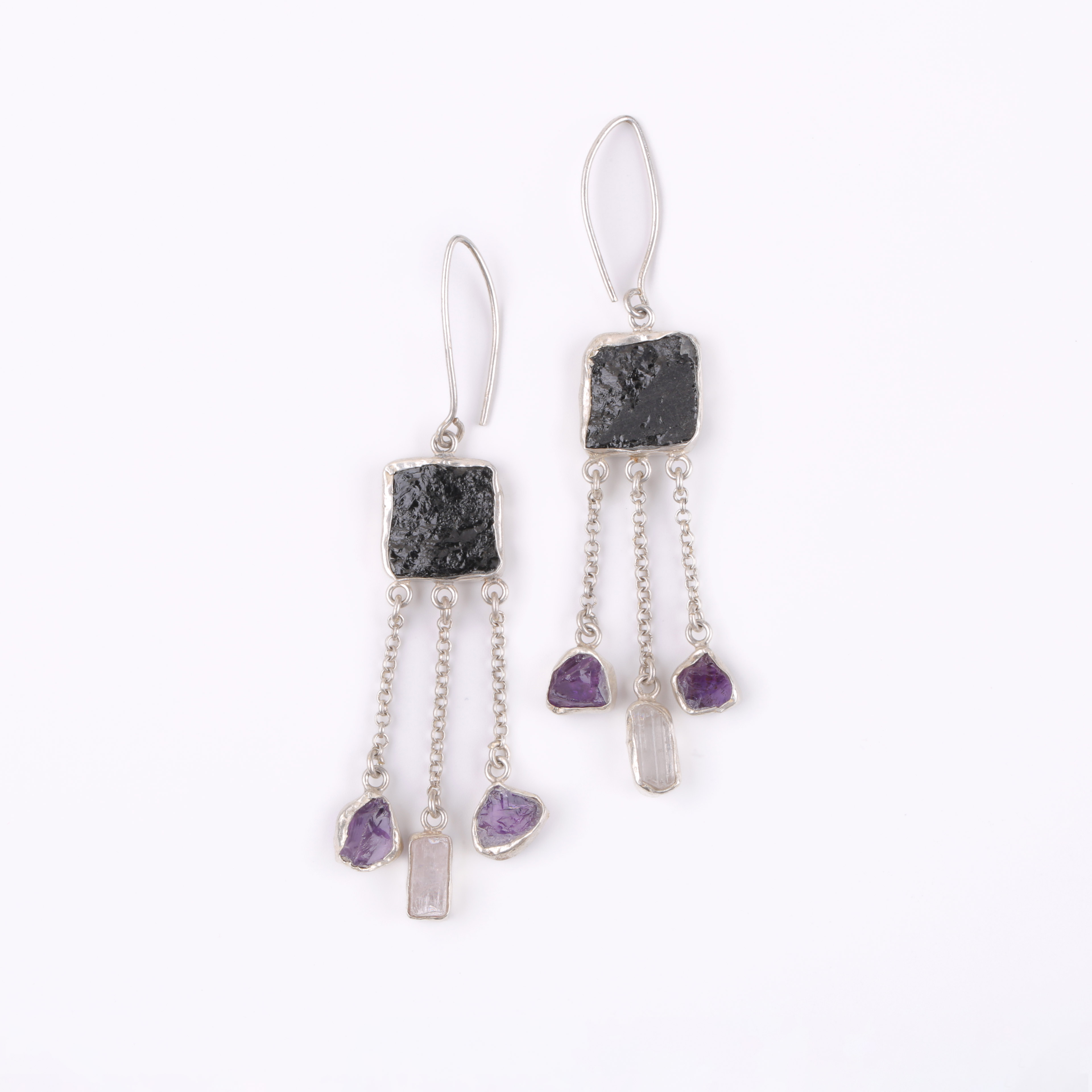 Kunzite Cluster Earrings | Silver Hook Earrings