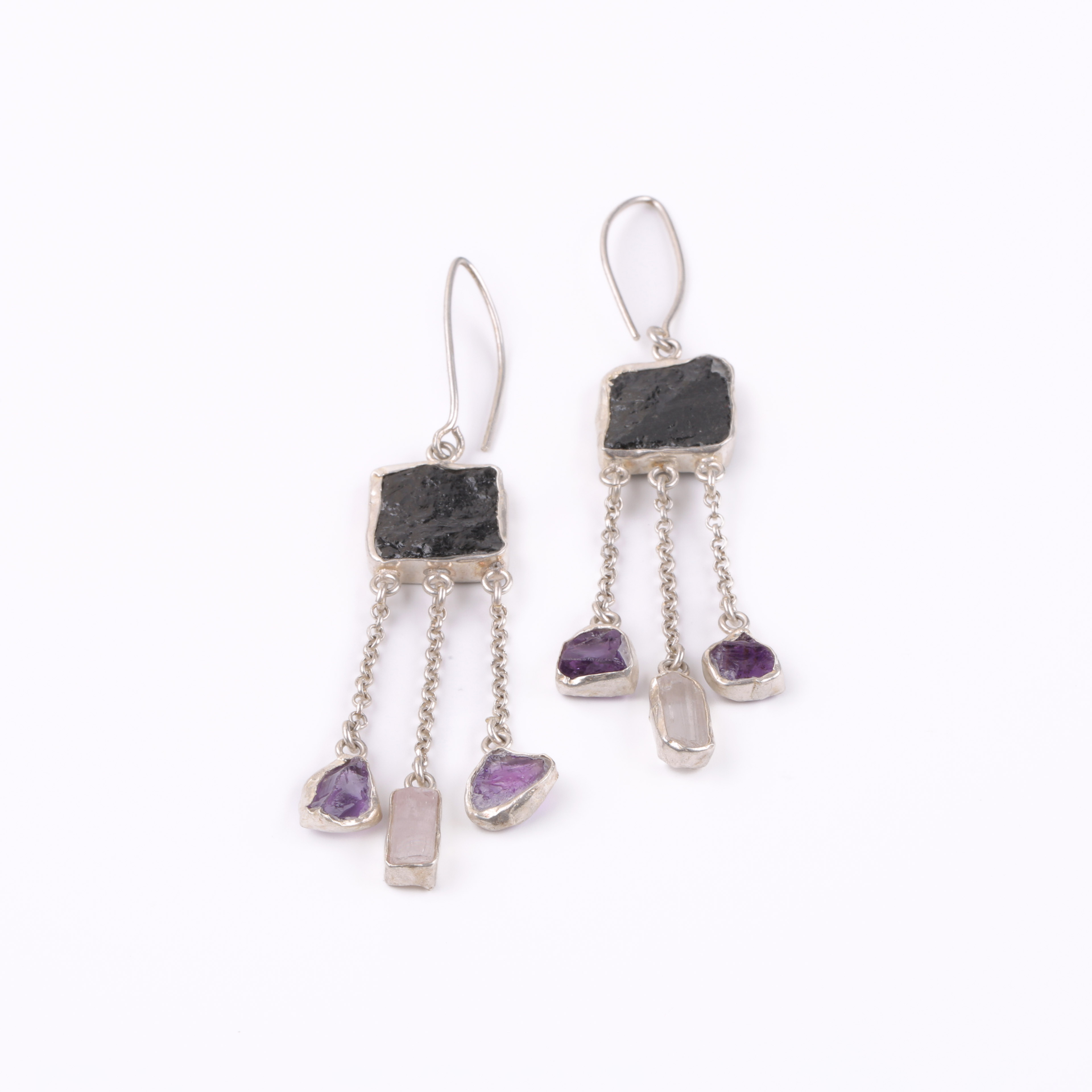 Kunzite Cluster Earrings | Silver Hook Earrings
