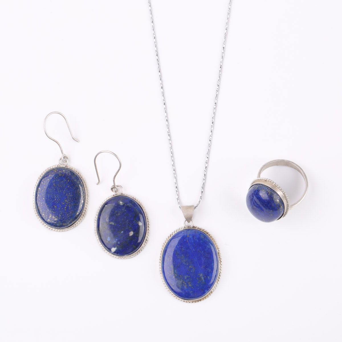 Lapis Lazuli Jewelry Set | Round Silver Set 